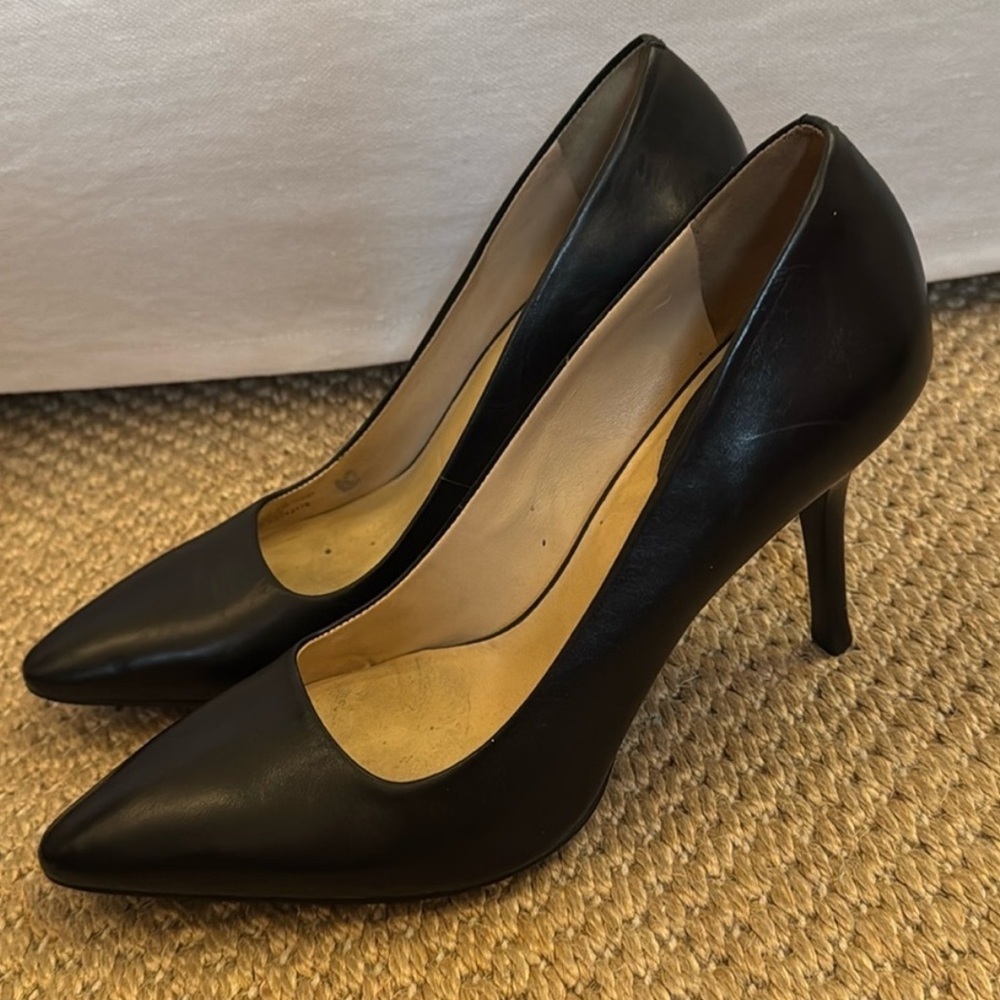 Cole Haan Black Leather Pointed-Toe Pumps